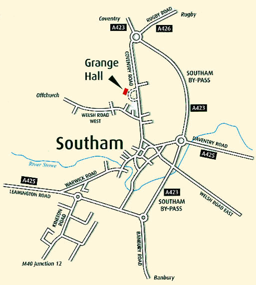 Map of Southam showing the Grange Hall